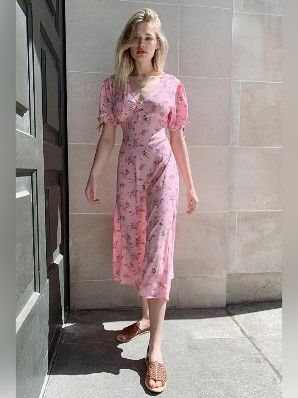 Faithfull the Brand Daija Midi Dress Juliette Floral Pink Size 4